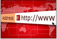 Browser Address Bar with http://www on it stretched across a backdrop of the world's continents.